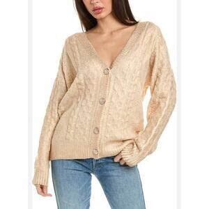NWT Beulah Style Brielle Champagne Cable Knit Gold Metallic Cardigan Size All